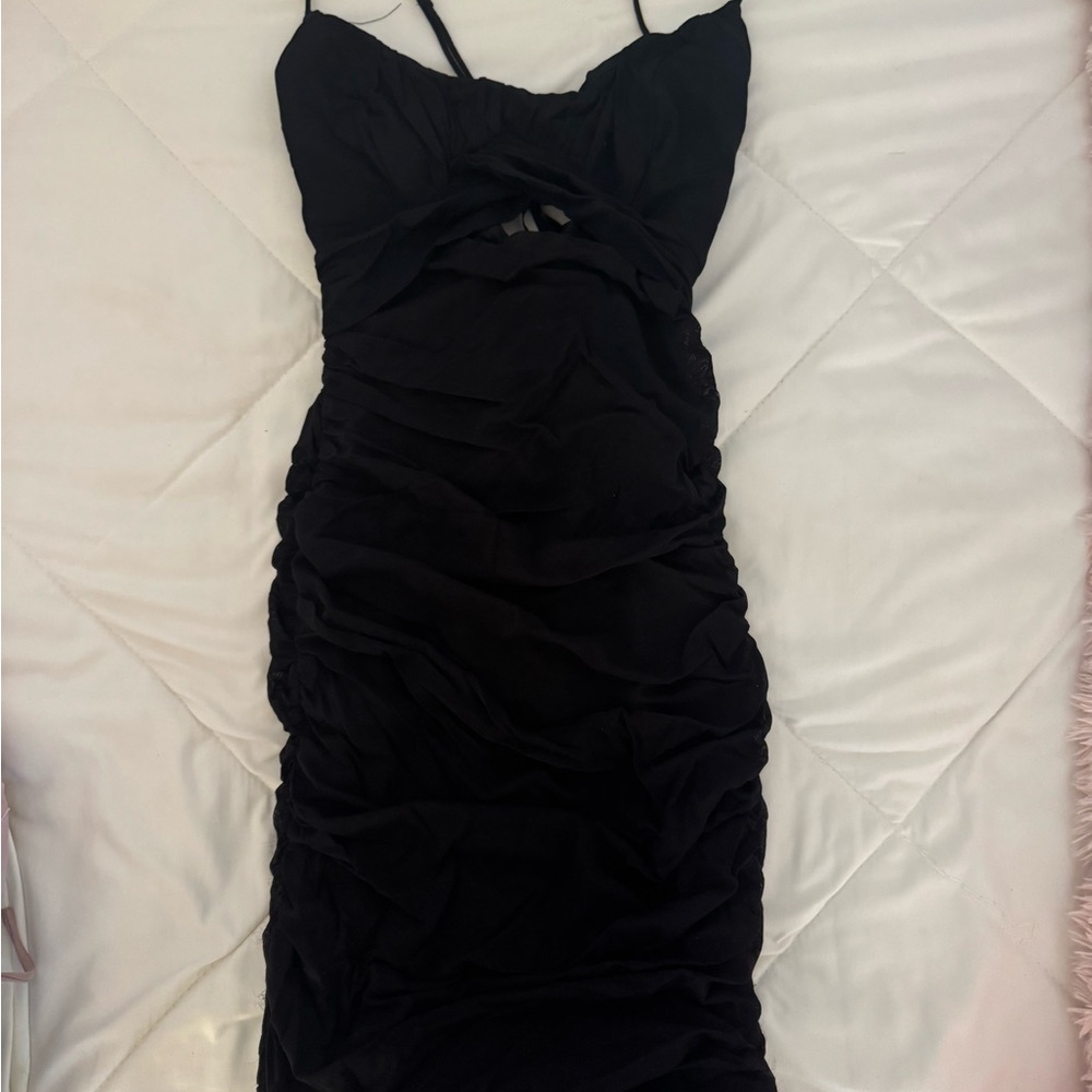 Chic Black Ruched Mini Dress